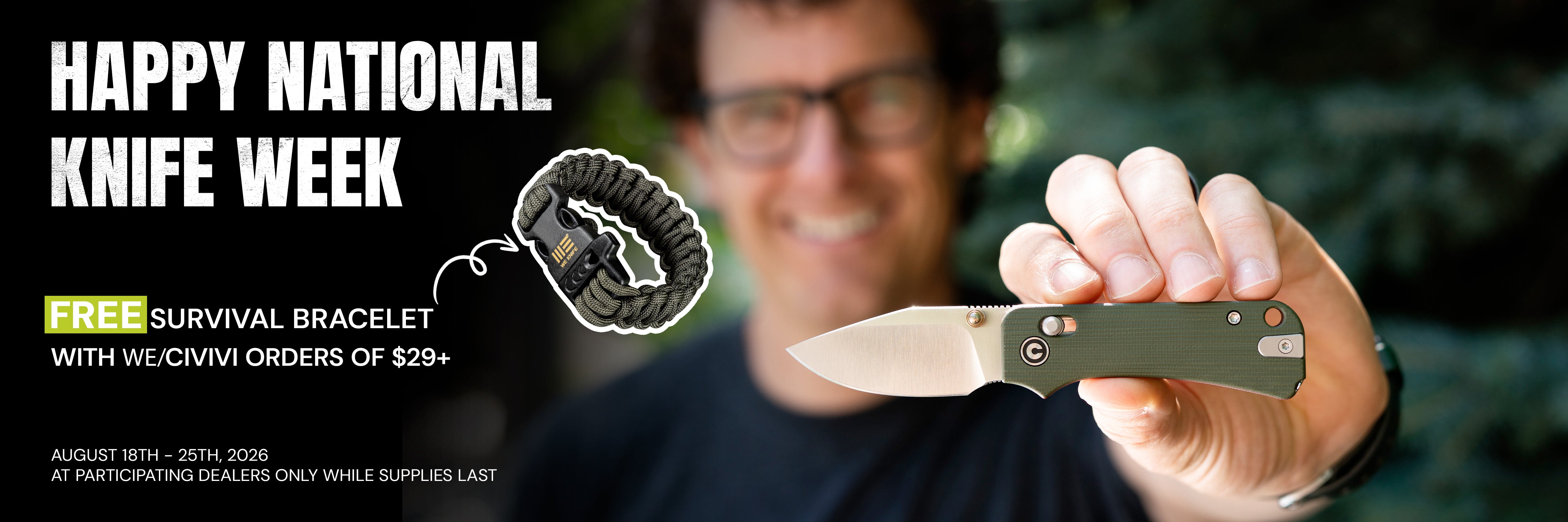 Happy National Knife week - free survival bracelet with qualifying purchase