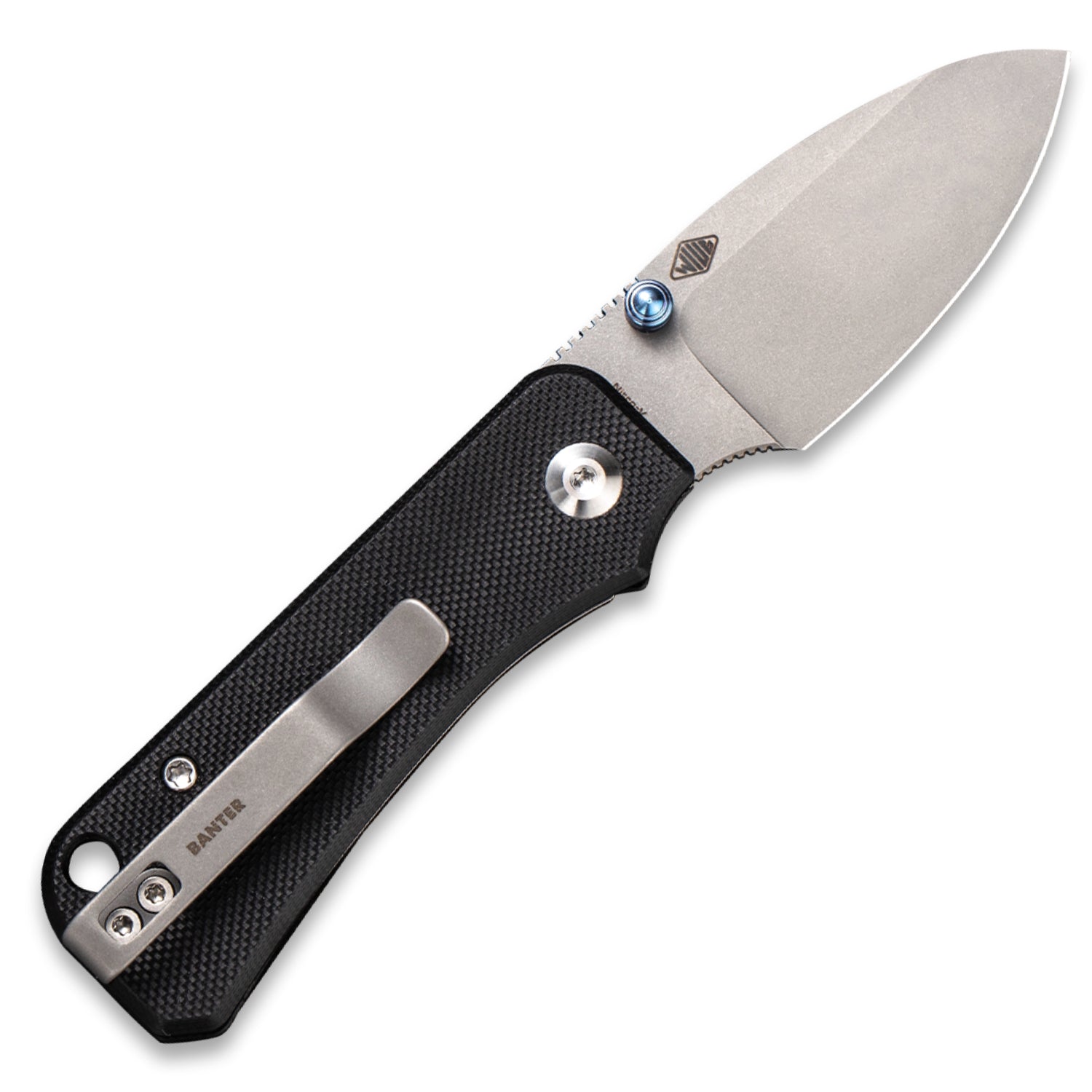 Baby Banter Pocket Knife - Black G10 - Gray Stonewash Nitro V - back open