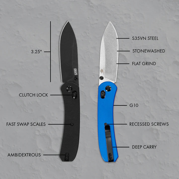Lander 2 Pocket Knives - Clutch Lock - with info - black and blue G10