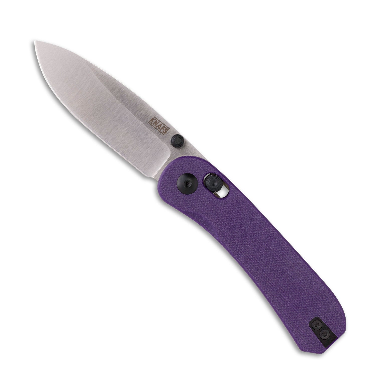 Lander 3 Pocket Knife - Flat G10 Scales - Pre-Built - Gray Stonewash - Purple Handle