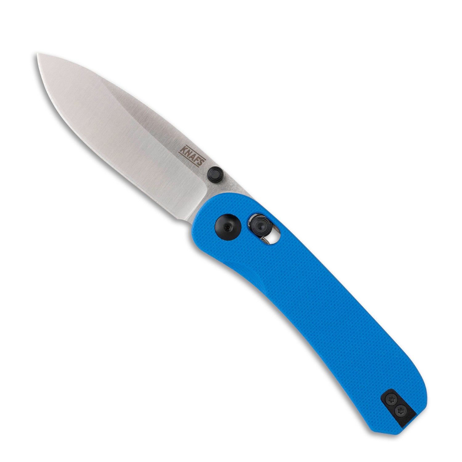 Lander 3 Pocket Knife - Flat G10 Scales - Pre-Built - Gray Stonewash - Blue Handle