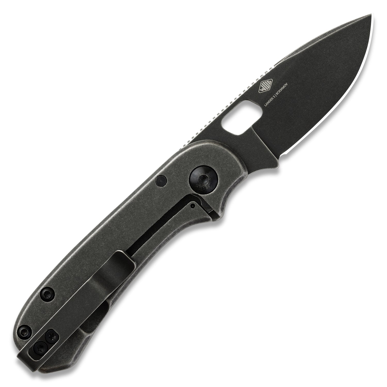Lander 5 black folding knife backside on a white background
KNAFS-00325