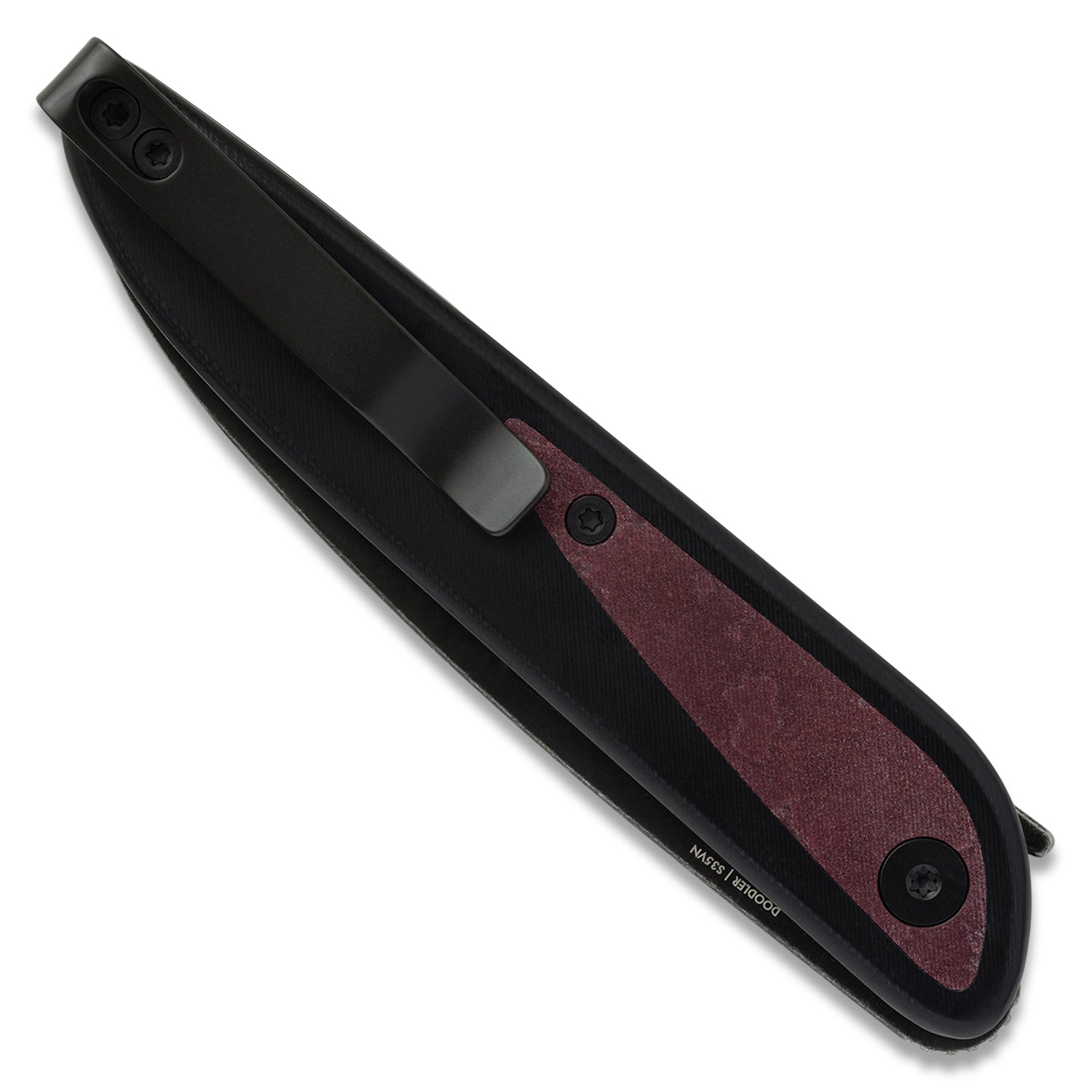 Doodler Pocket Knife - Black G10 Scales - Redstone Richlite Inlays - S35VN
