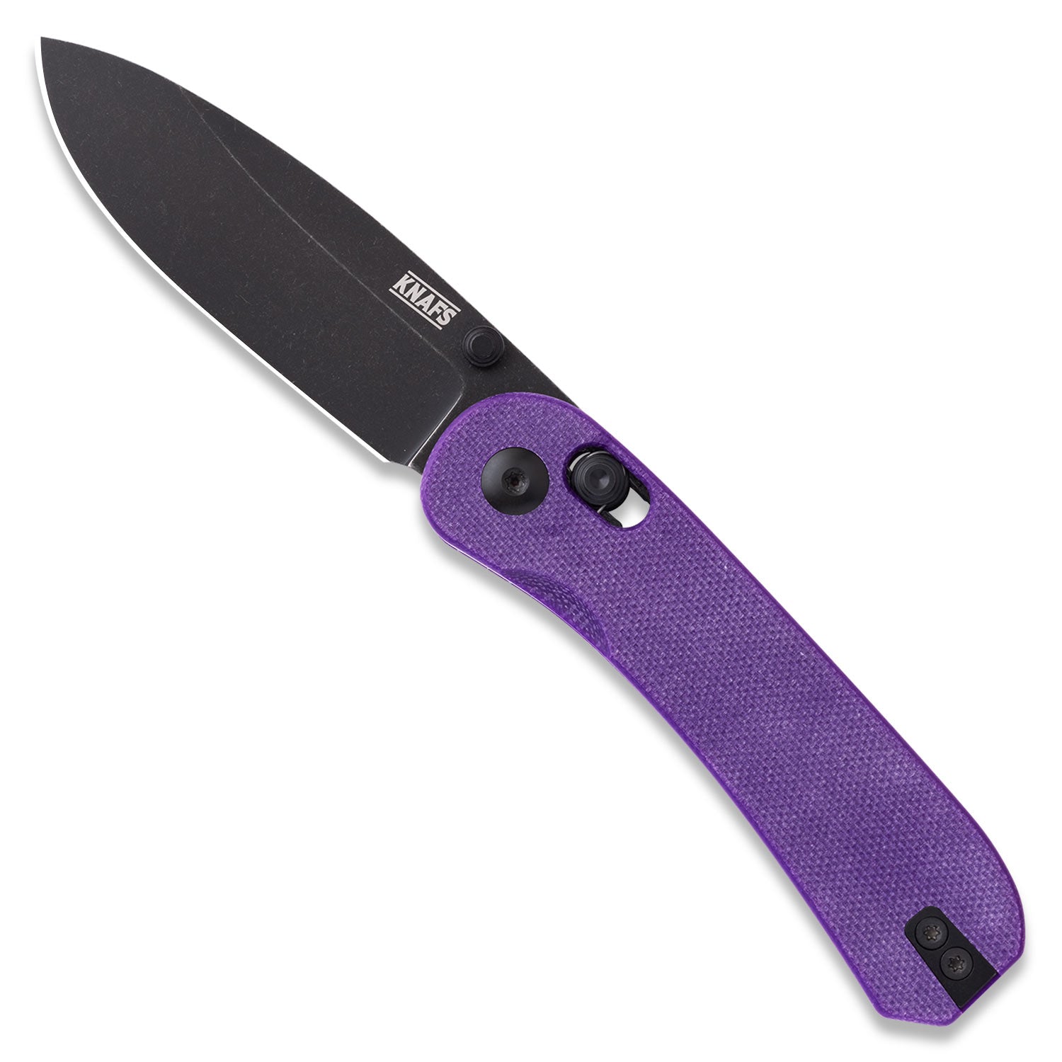 Lander 3 Pocket Knife - Flat G10 Scales - Pre-Built - Black Stonewash - Purple Handle