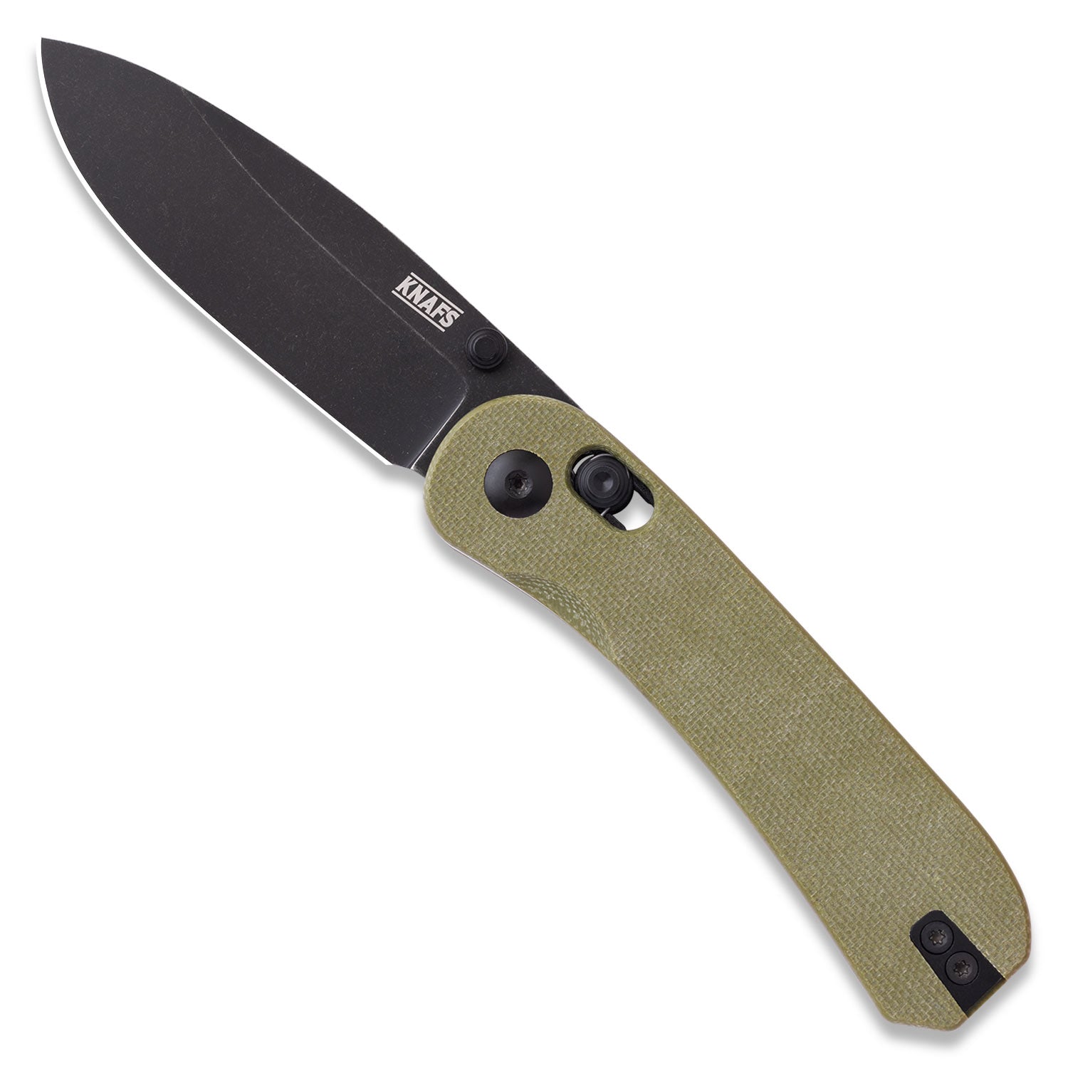 Lander 3 Pocket Knife - Flat G10 Scales - Pre-Built - Black Stonewash - OD Green Handle