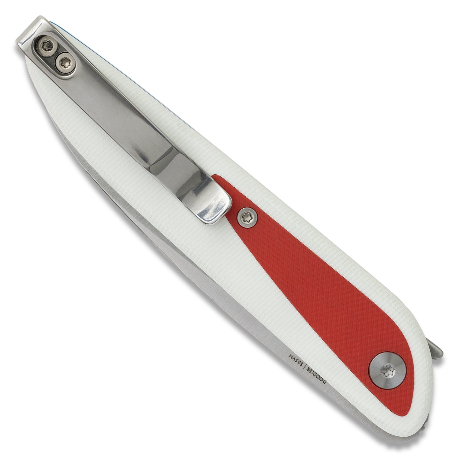 Doodler Pocket Knife - White G10 Scales - Red Inlays - S35VN