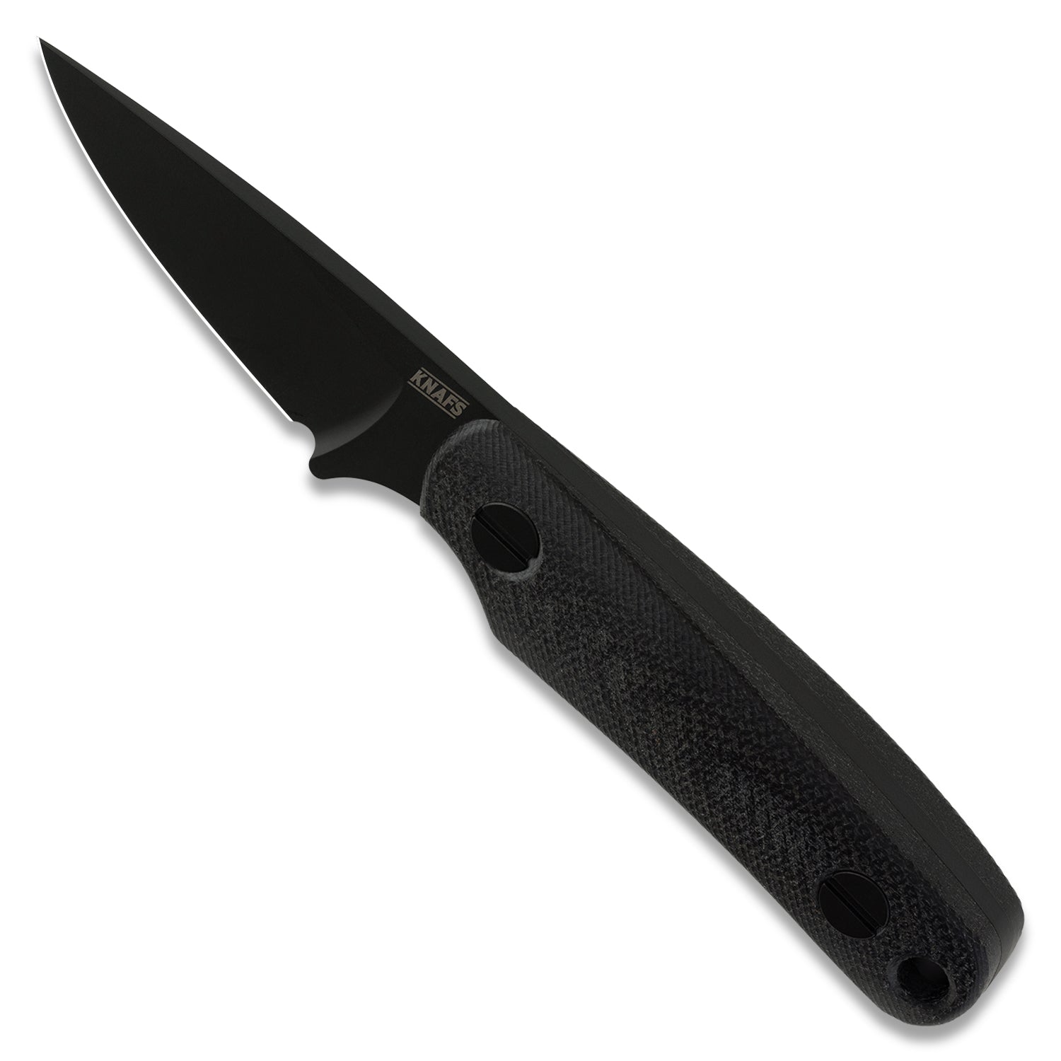 Little Lulu Fixed Blade Knife - Black Cerakote MagnaCut - Black Micarta in a white background