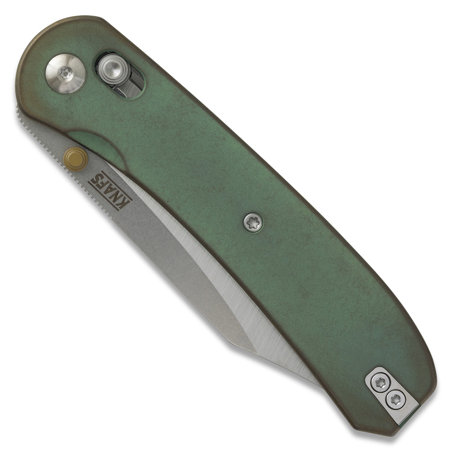 KNAFS-00641-Lander 2 Clip Point Way of Knife Titanium scales front closed
