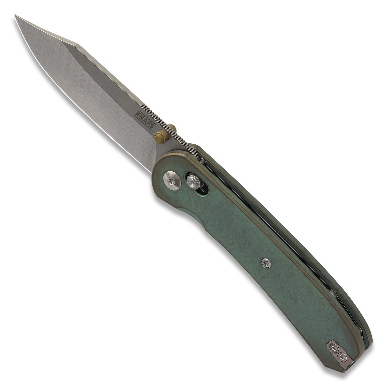 KNAFS-00641-Lander 2 Clip Point Way of Knife Titanium scales angle open
