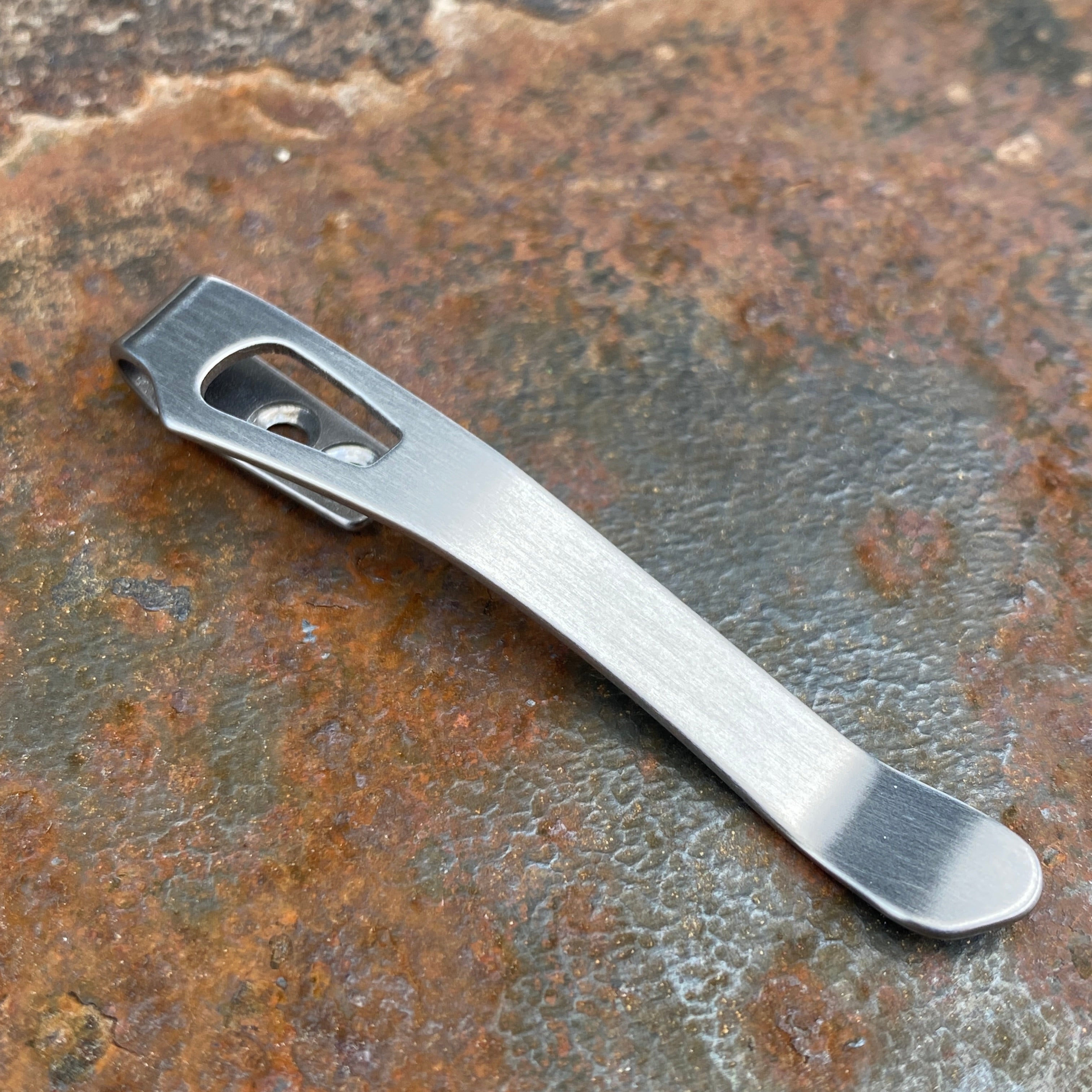 Lander 1/2/3 Titanium Pocket Clip - Satin - Lynch NW on table