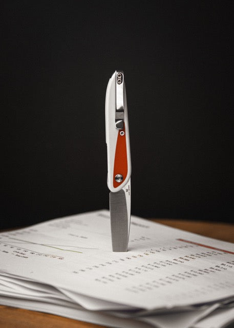 Doodler Pocket Knife - White G10 Scales - Red Inlays - S35VN