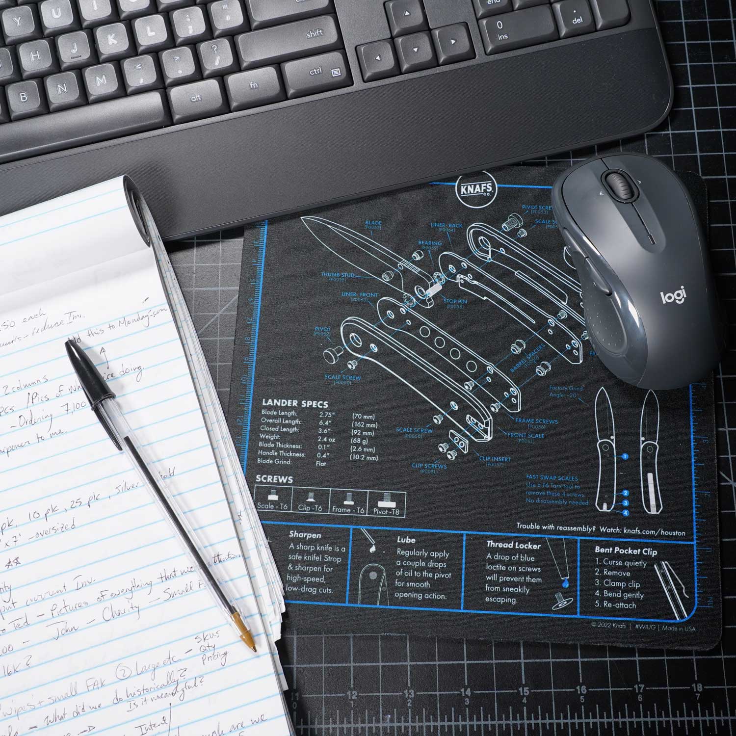 Lander Pocket Knife Shop Mat - Mouse Pad - Front View using it as Mousepad