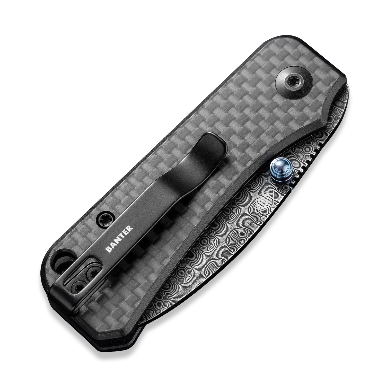 Baby Banter Pocket Knife - Carbon Fiber - Damascus - Closed back