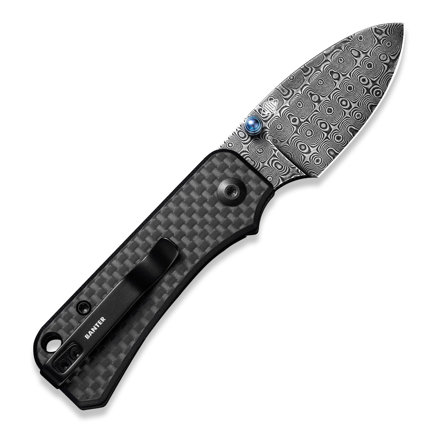 Baby Banter Pocket Knife - Carbon Fiber - Damascus - open back