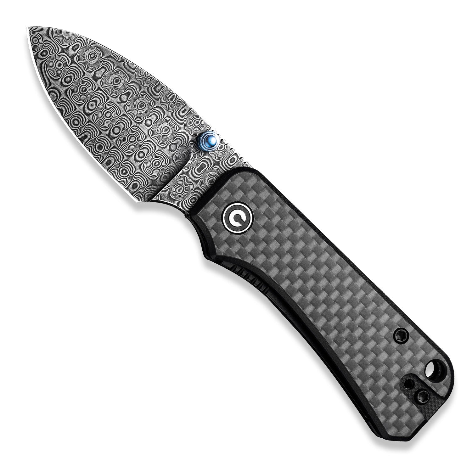 Baby Banter Pocket Knife - Carbon Fiber - Damascus - open front