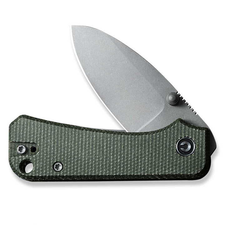 Baby Banter Pocket Knife - Green Micarta - Gray Stonewash Nitro V - Front Half Open