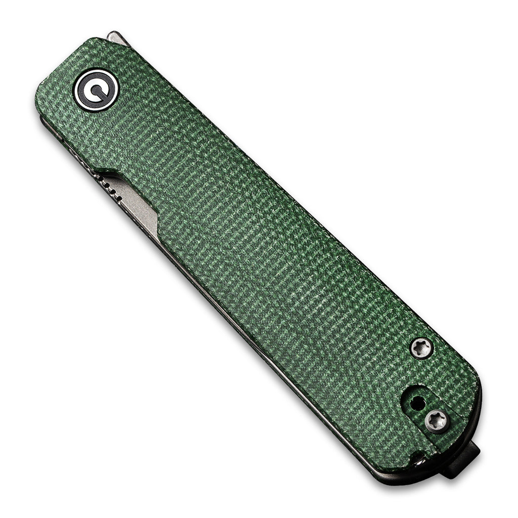 Closed front side of a CIVIVI Sendy Pocket Knife with a Green Micarta handle and a stonewash nitro V drop point blade