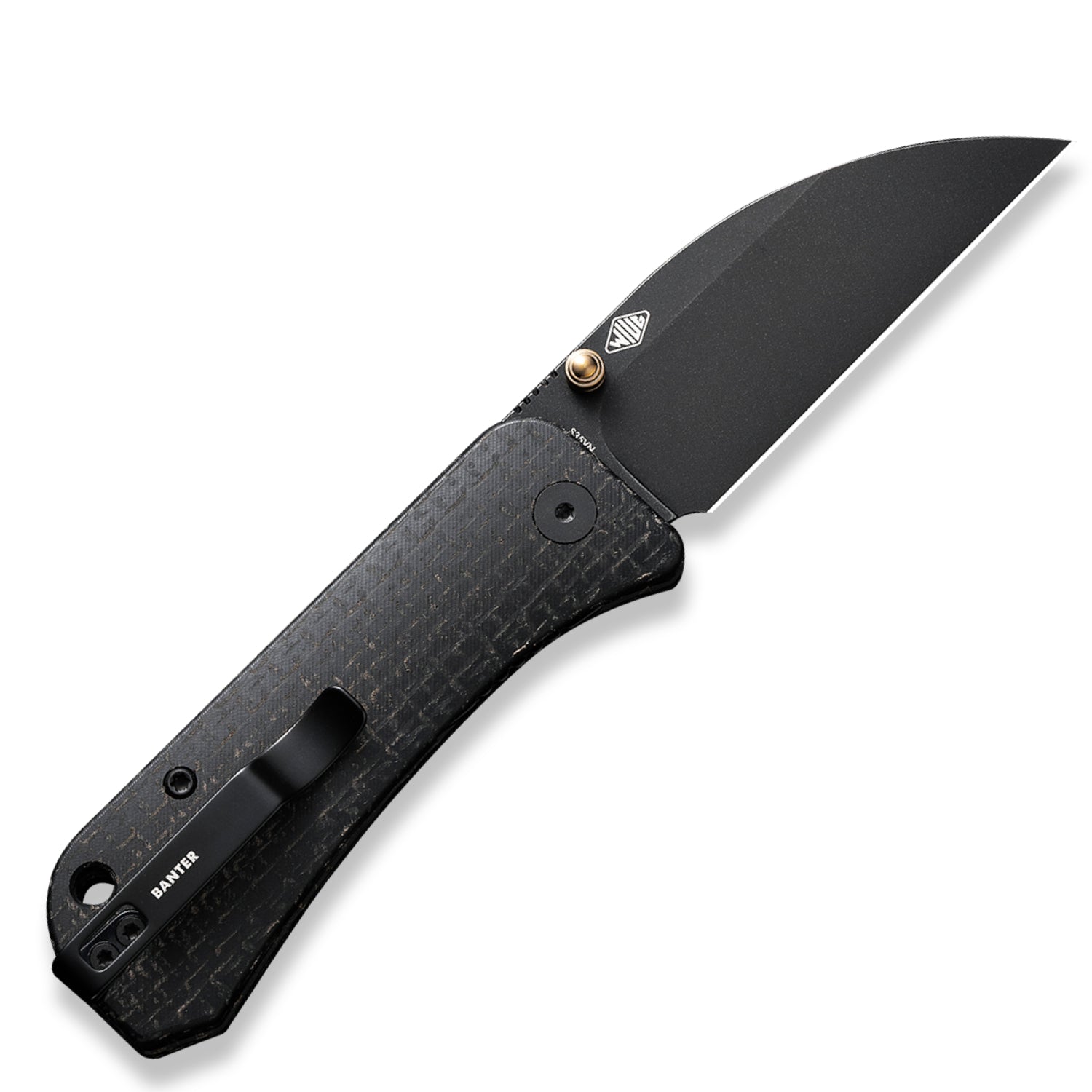 Banter Pocket Knife - Black Micarta - Black Stonewash S35VN Wharncliffe open back