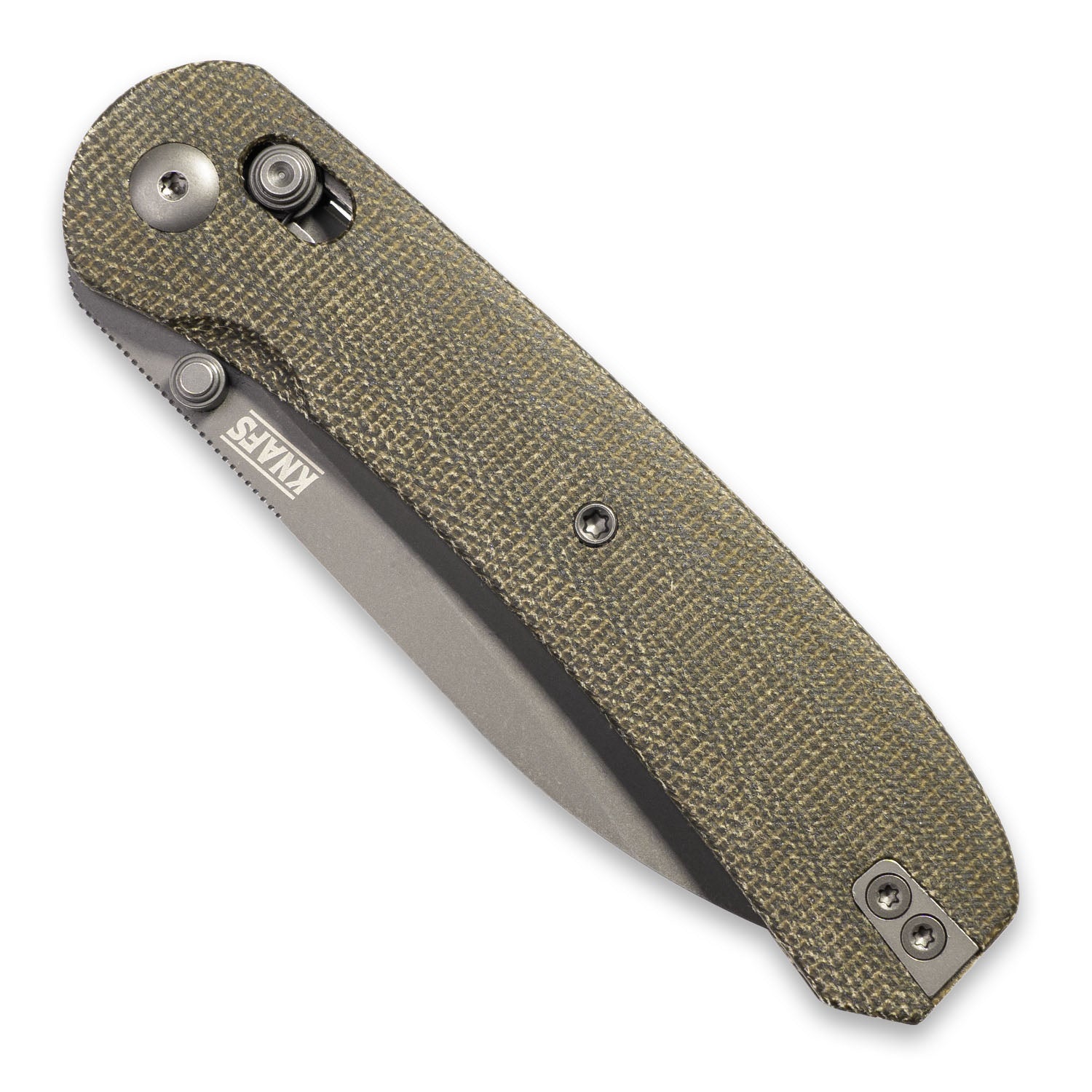 Knafs Lander 2 Pocket Knife - Gray Stonewash S35VN Blade - Green Canvas Micarta Scales - Closed Front