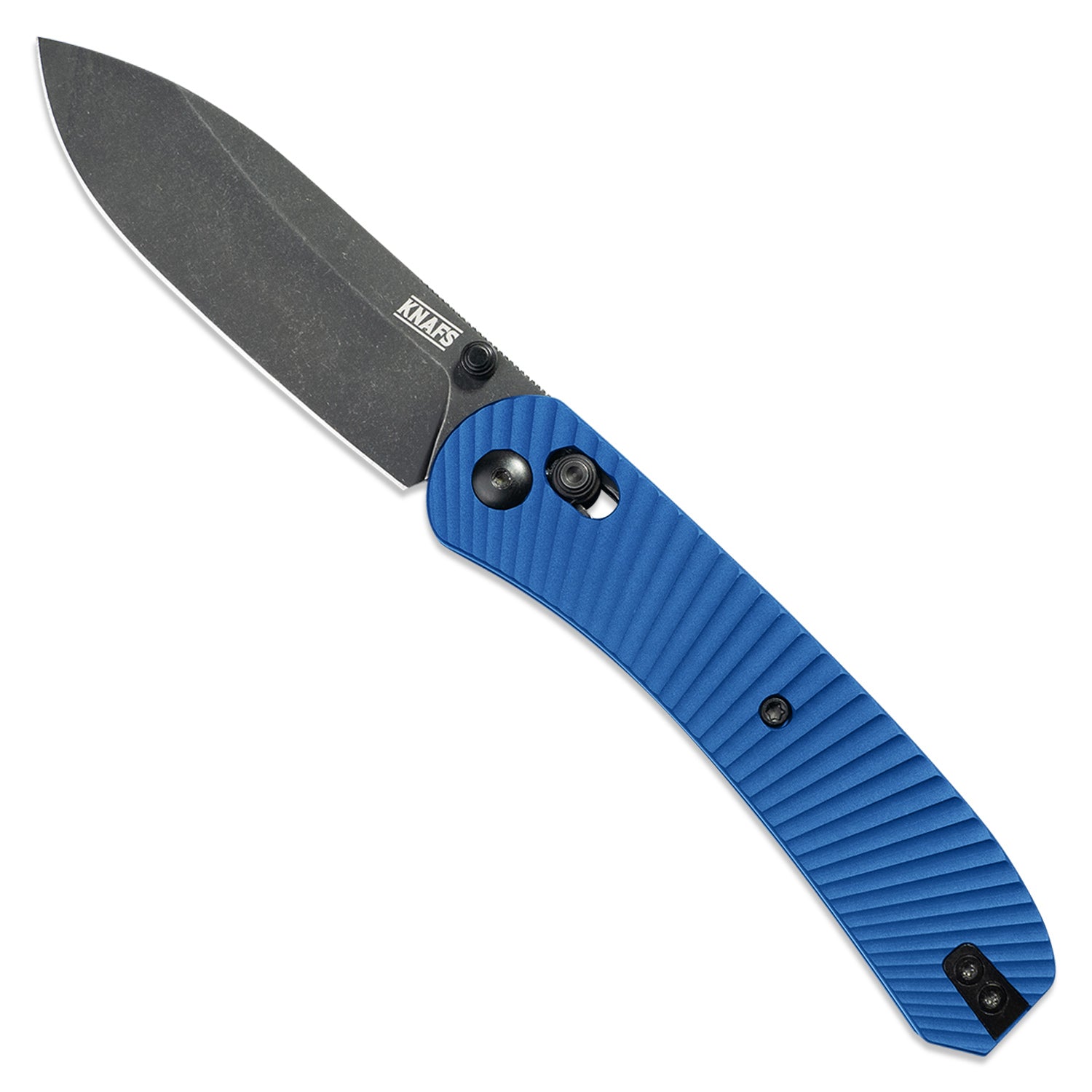 Lander 2 Pocket Knife - Solar Flare Aluminum Scales - Pre-built - Black Stonewash - Blue Scale Handle