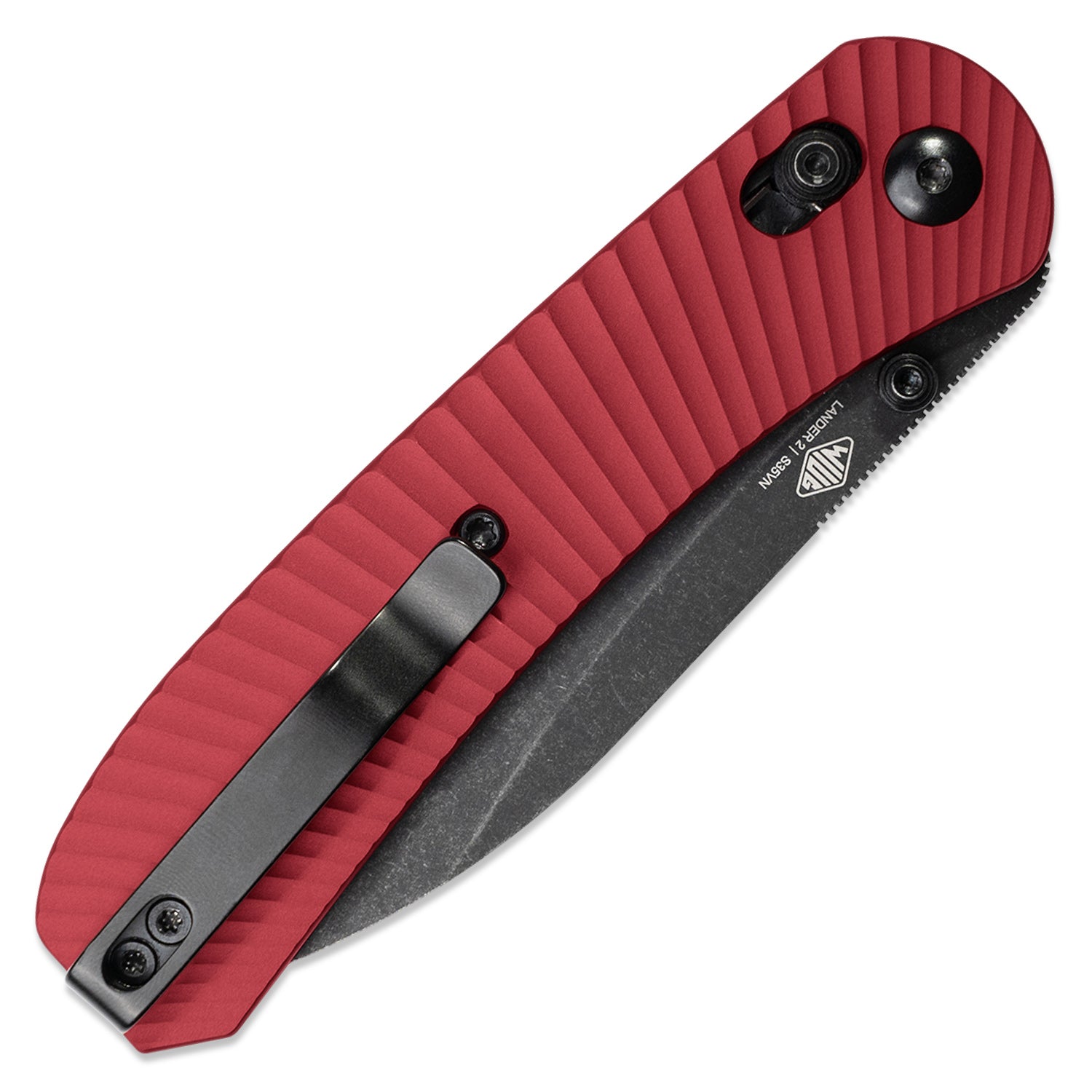 Lander 2 Knife Scales - Aluminum Solar Flare - Red - knife not included - on knife closed back