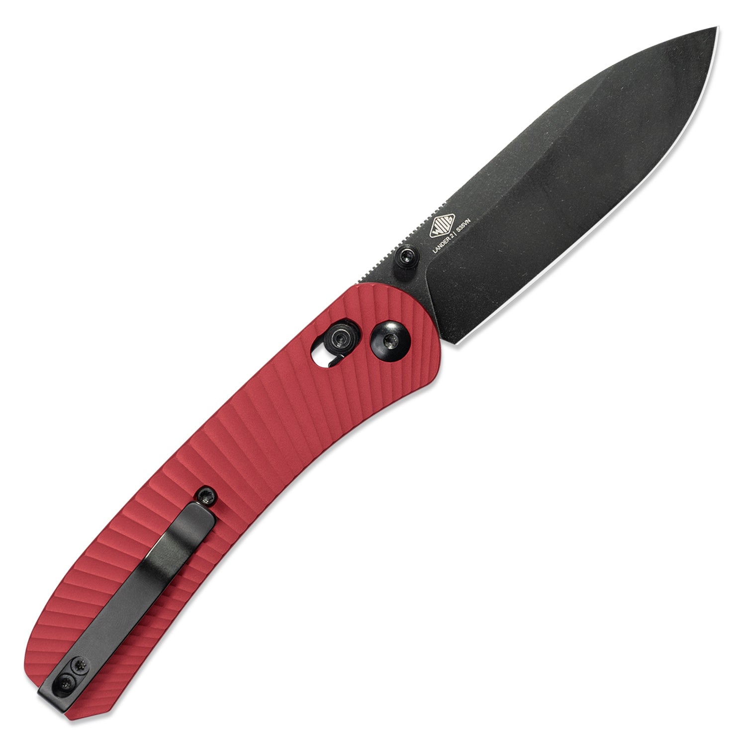 Lander 2 Knife Scales - Aluminum Solar Flare - Red - knife not included - on knife open back