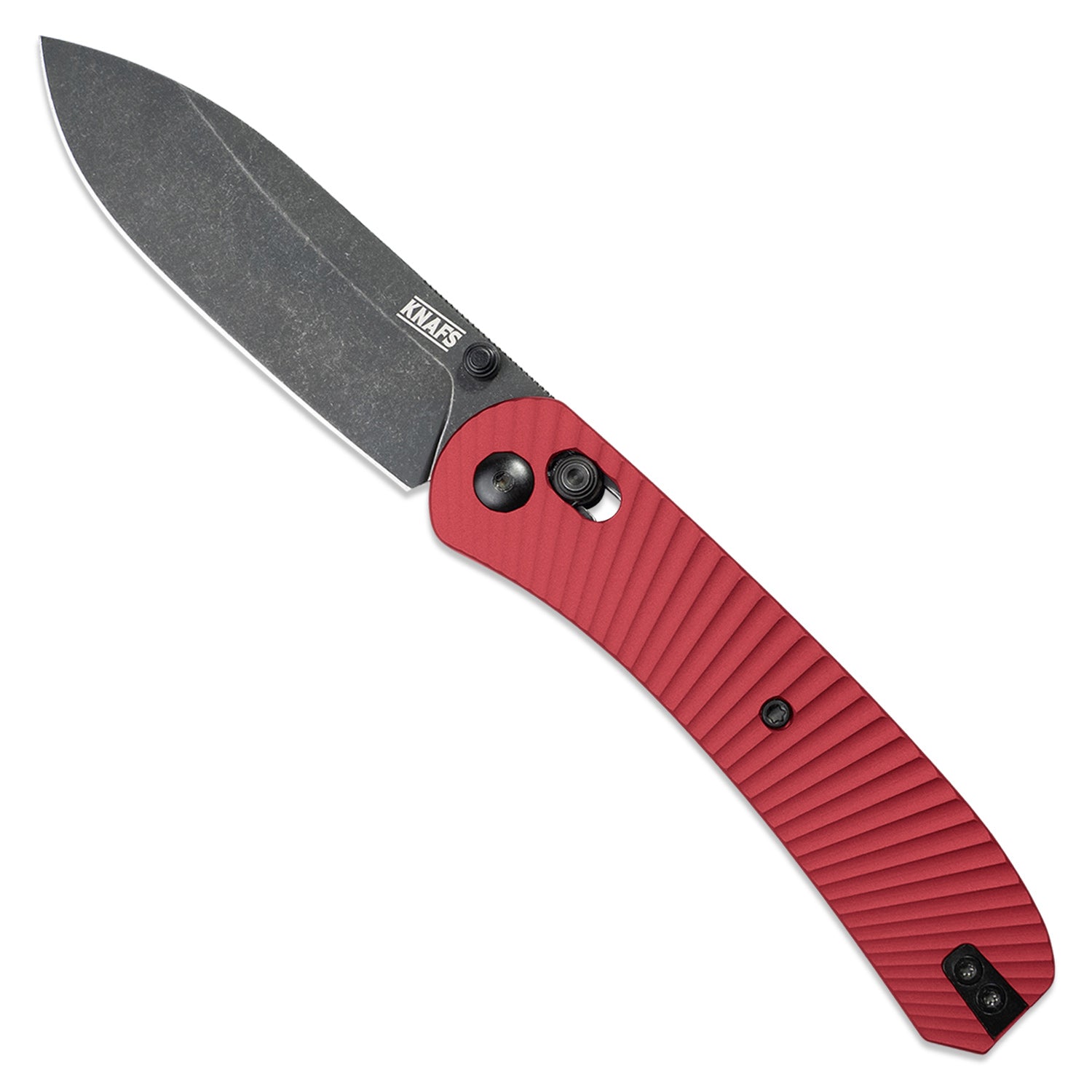 Lander 2 Pocket Knife - Solar Flare Aluminum Scales - Pre-built - Black Stonewash - Red Scale Handle