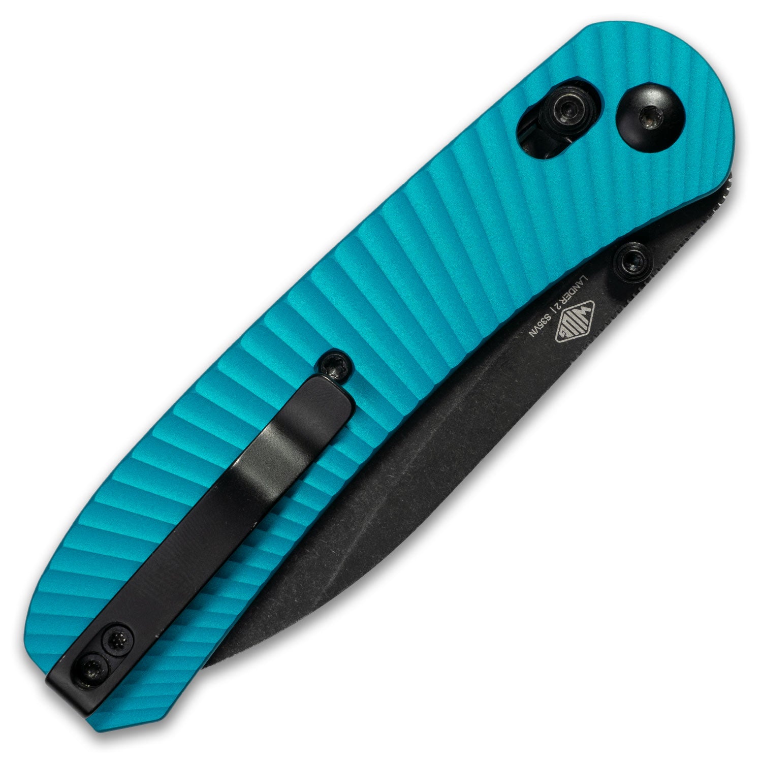 Lander 2 Knife Scales - Aluminum Solar Flare - Teal - knife not included - on knife closed back