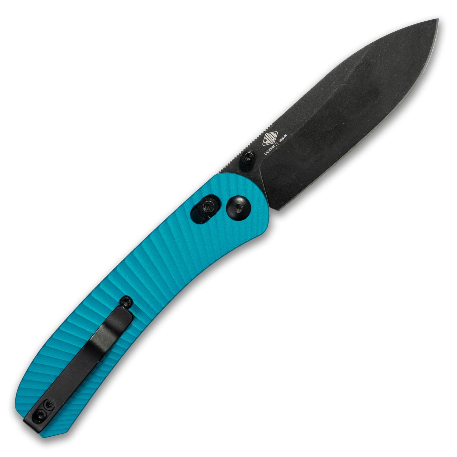 Lander 2 Knife Scales - Aluminum Solar Flare - Teal - on knife open back - knife not included