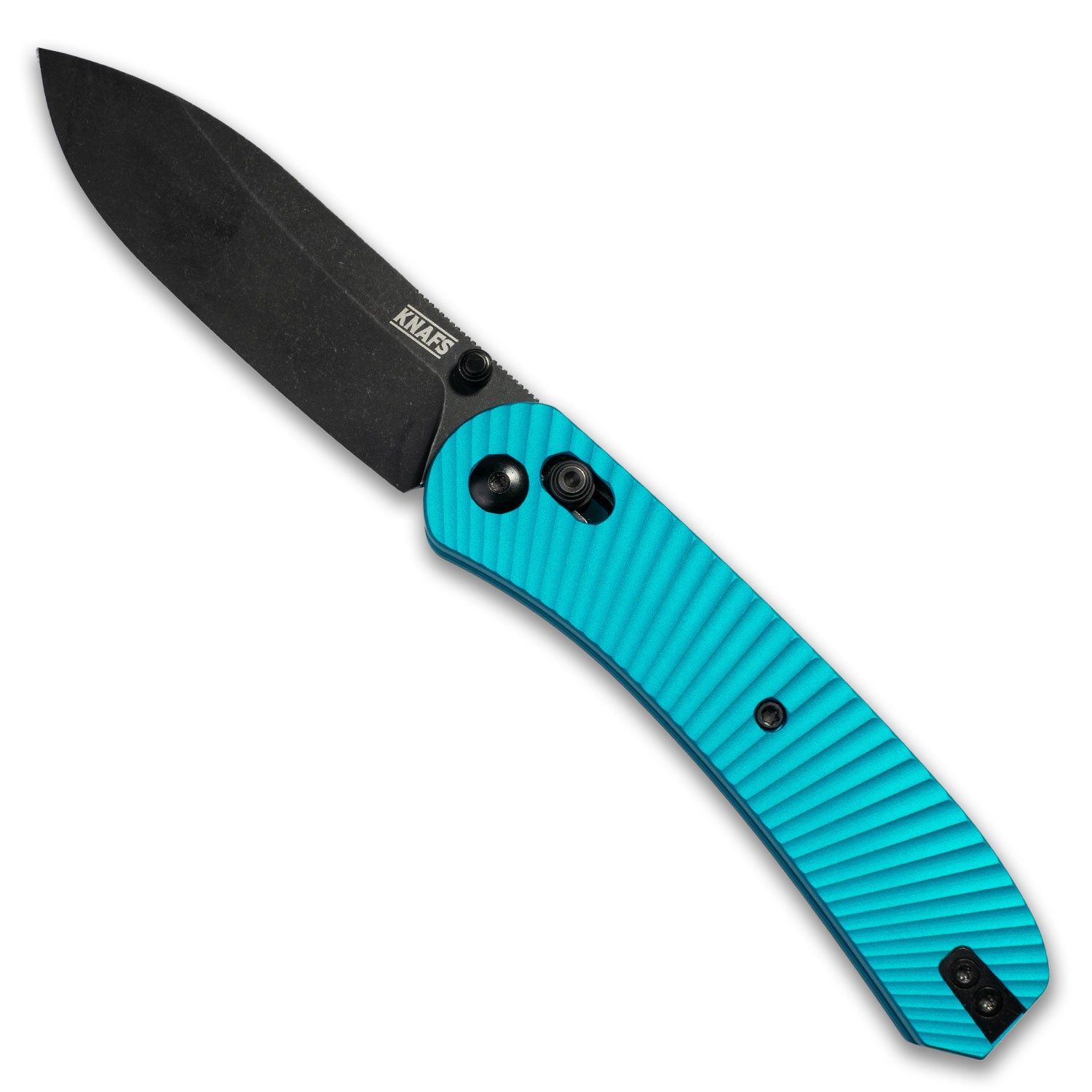 Lander 2 Knife Scales - Aluminum Solar Flare - Teal - on knife front open - knife not included