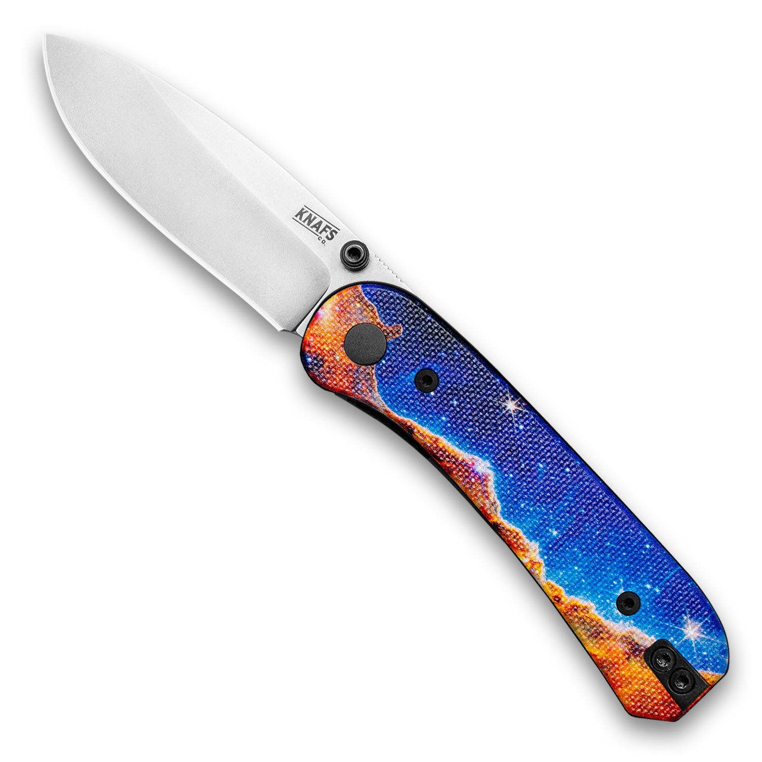 Lander 1 Pocket Knife - Printed G10 Scales - Pre-Built - Open Front - Gray Stonewash Cosmic Cliffs