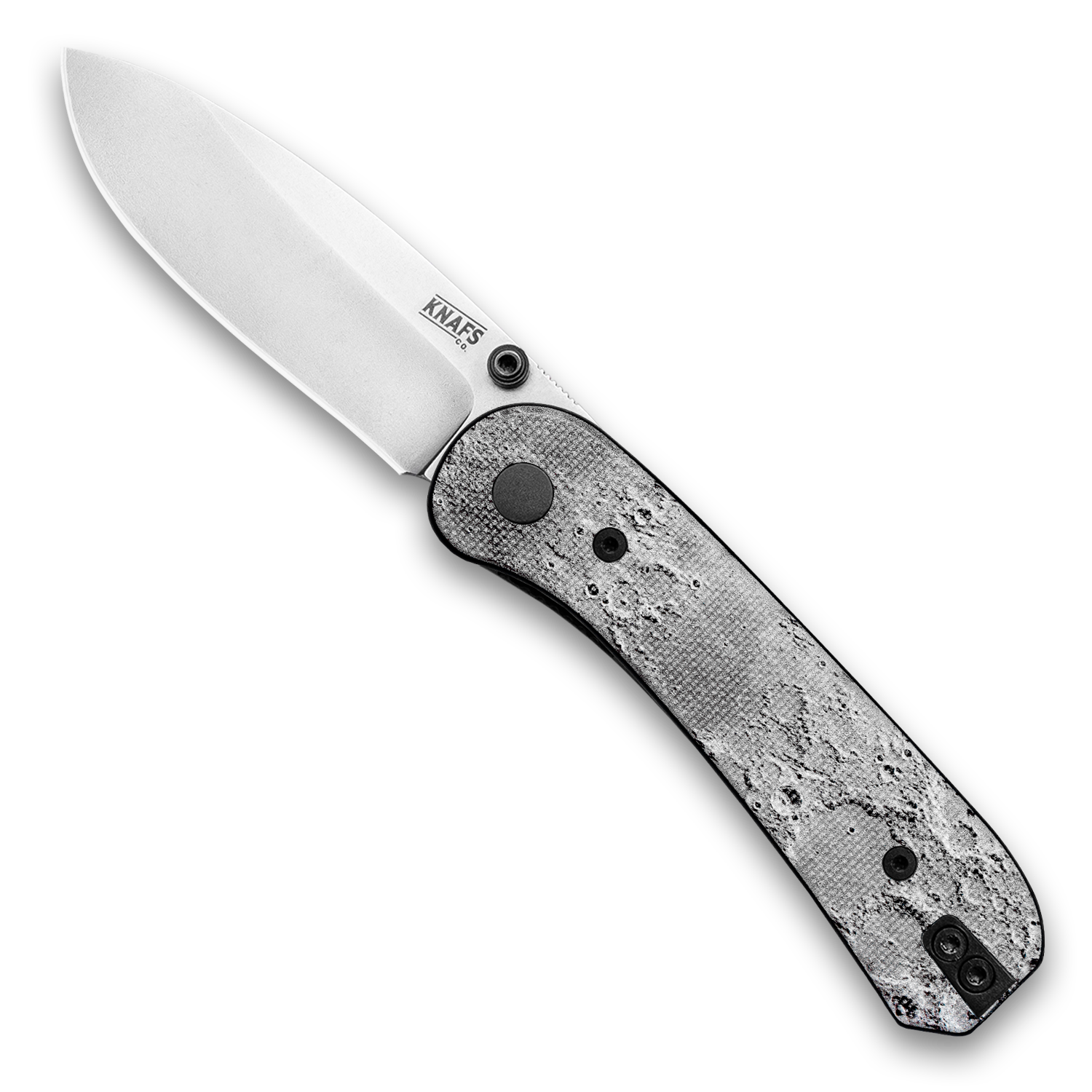 Lander 1 Pocket Knife - Printed G10 Scales - Pre-Built - Open Front - Gray Stonewash Lunar surface