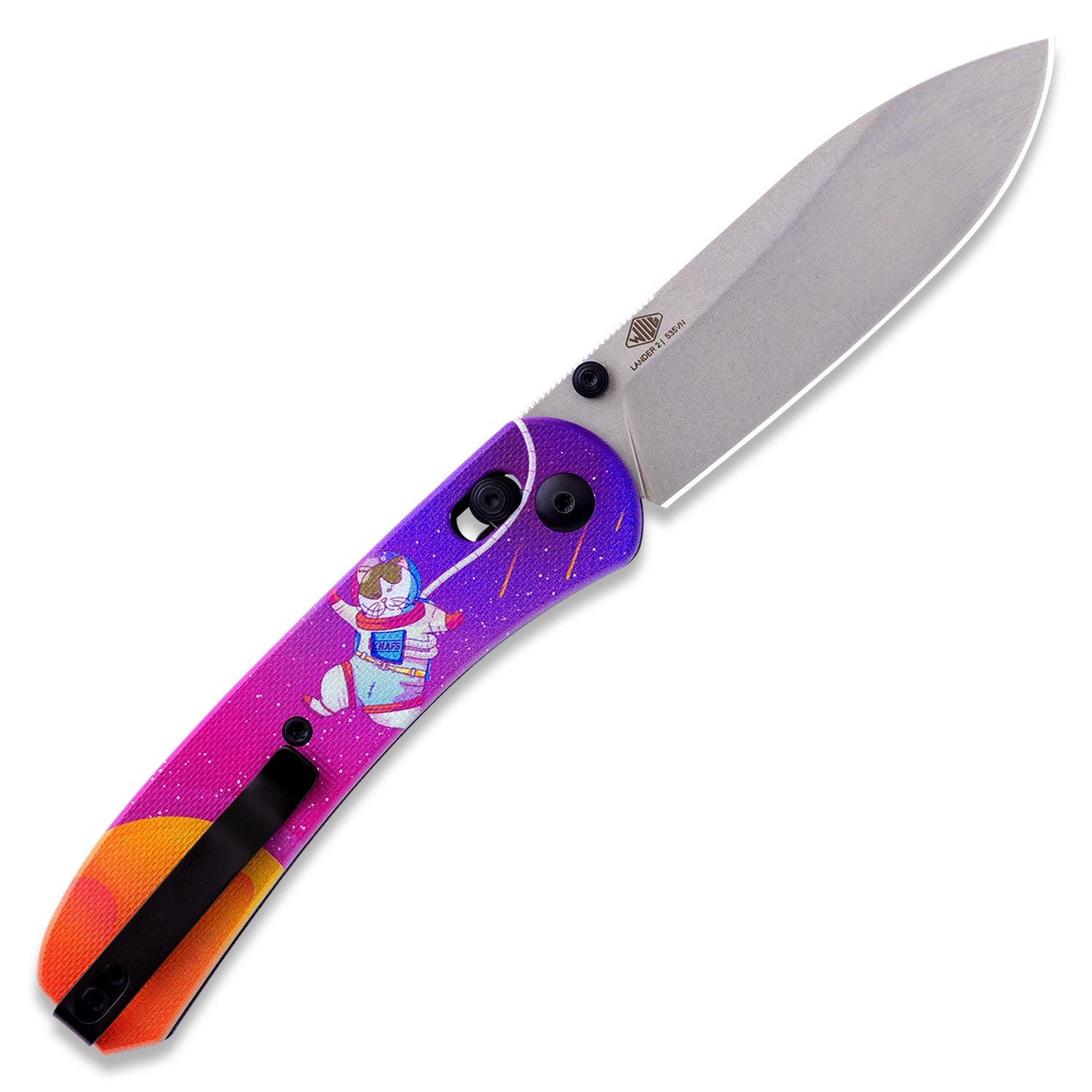 Lander 2 Knife Scales - Kitty Cosmo Crew G10 on knife back