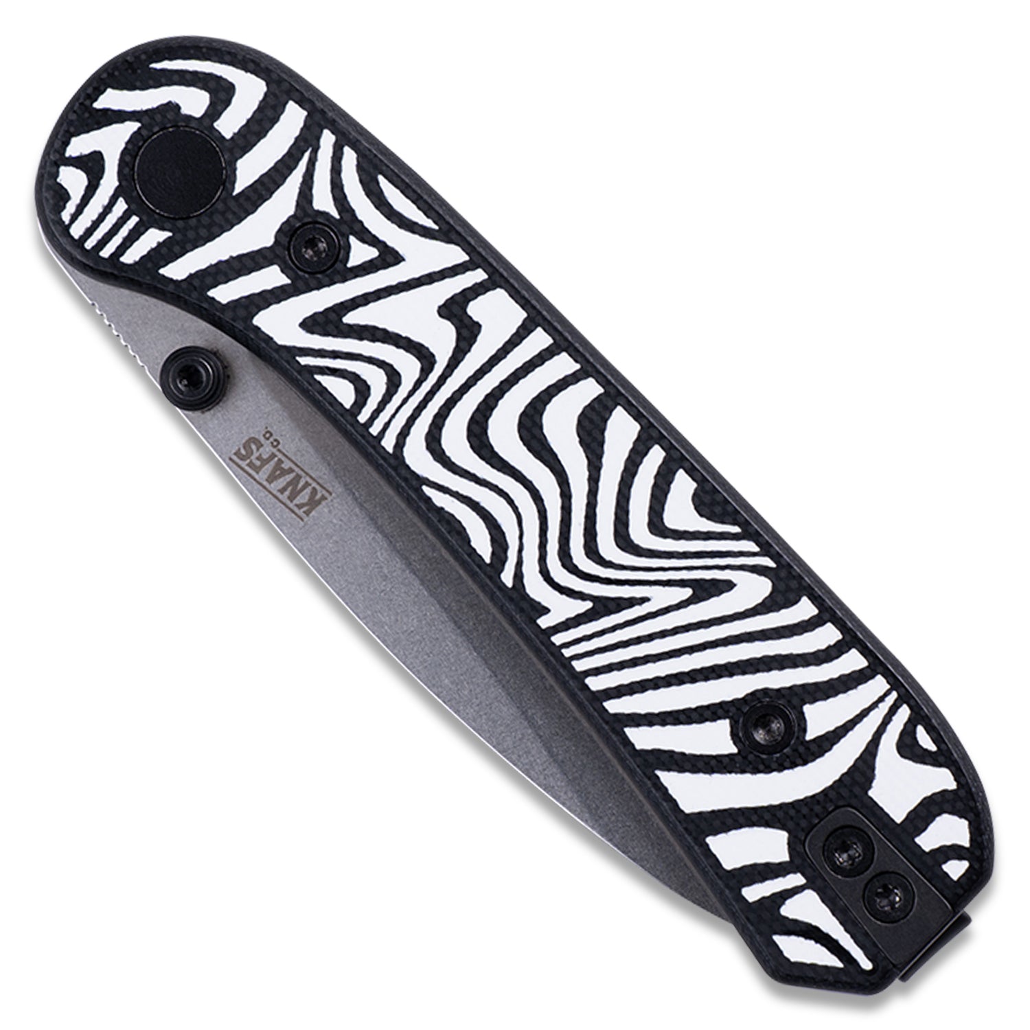 Knafs Lander 1 Pocket Knife Scales - Zebra Pattern G10 - Scale On Knife - Closed Front