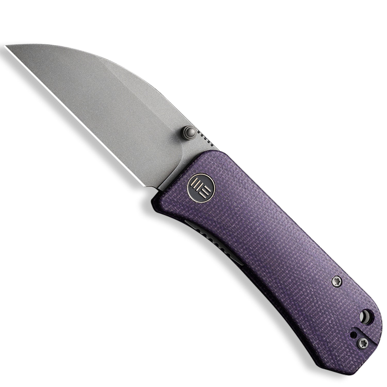 WE Knife Co. Banter Pocket Knife - Purple Canvas Micarta - Wharncliffe S35VN Blade - Open Front