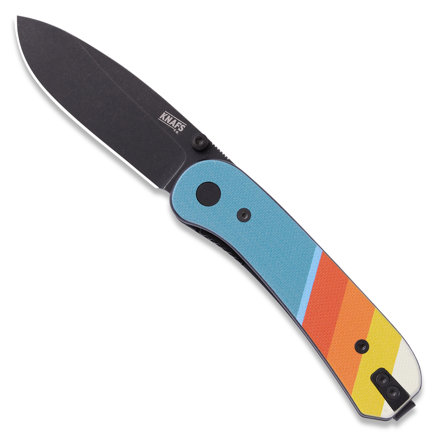 Lander 1 Pocket Knife - Printed G10 Scales - Pre-Built - Open Front - Black Stonewash Good Vibes