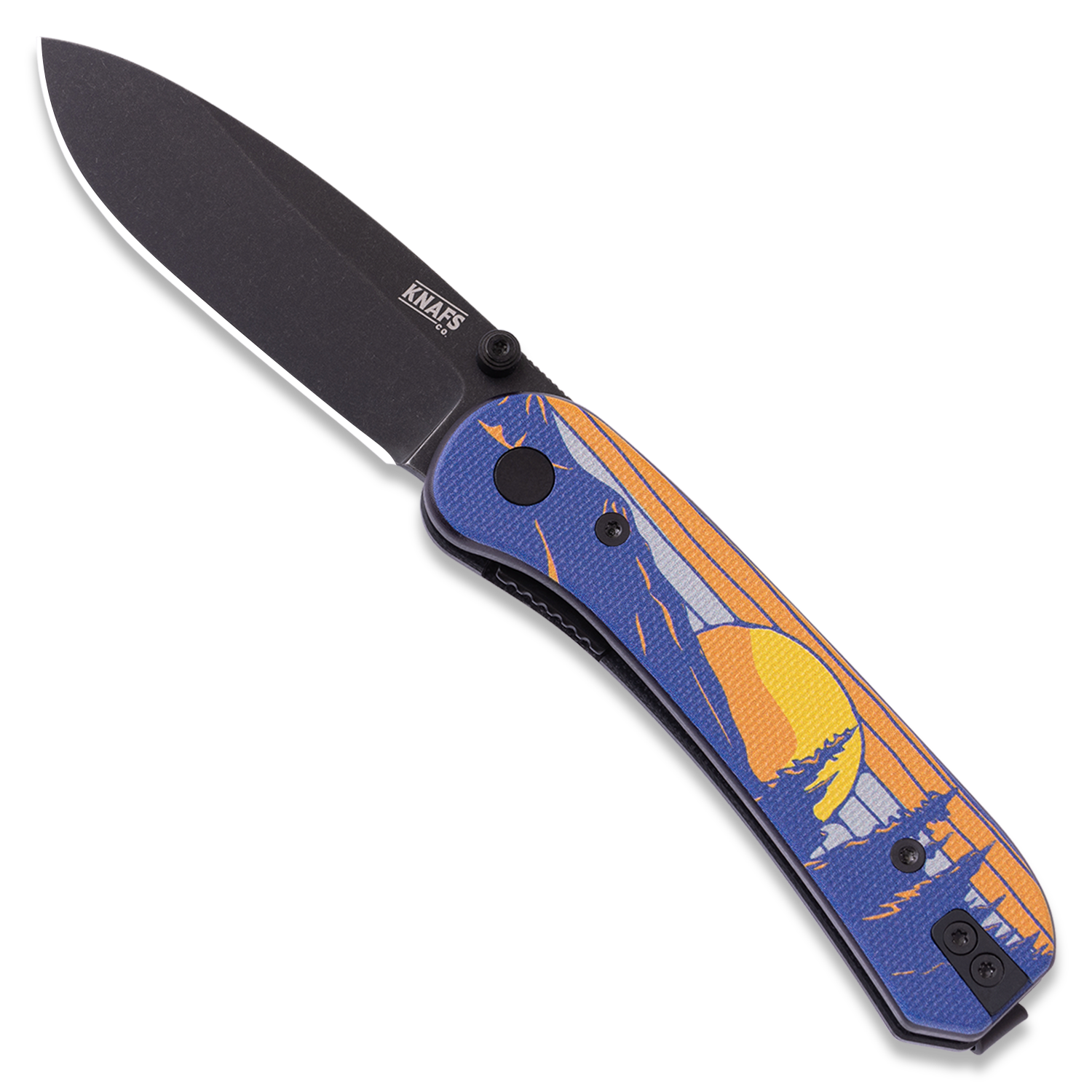 Lander 1 Pocket Knife - Printed G10 Scales - Pre-Built - Open Front - Black Stonewash Timberline