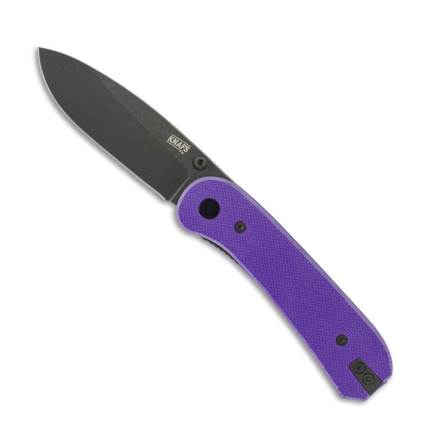 Lander 1 Pocket Knife - Flat G10 Scales - Pre-Built - open front Black Blade - Purple Handle