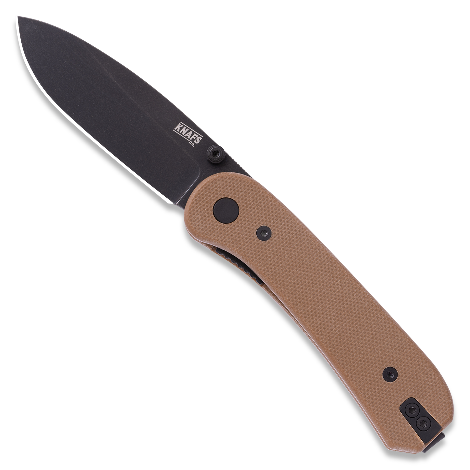 Lander 1 Pocket Knife - Flat G10 Scales - Pre-Built - open front Black Blade - Brown Handle