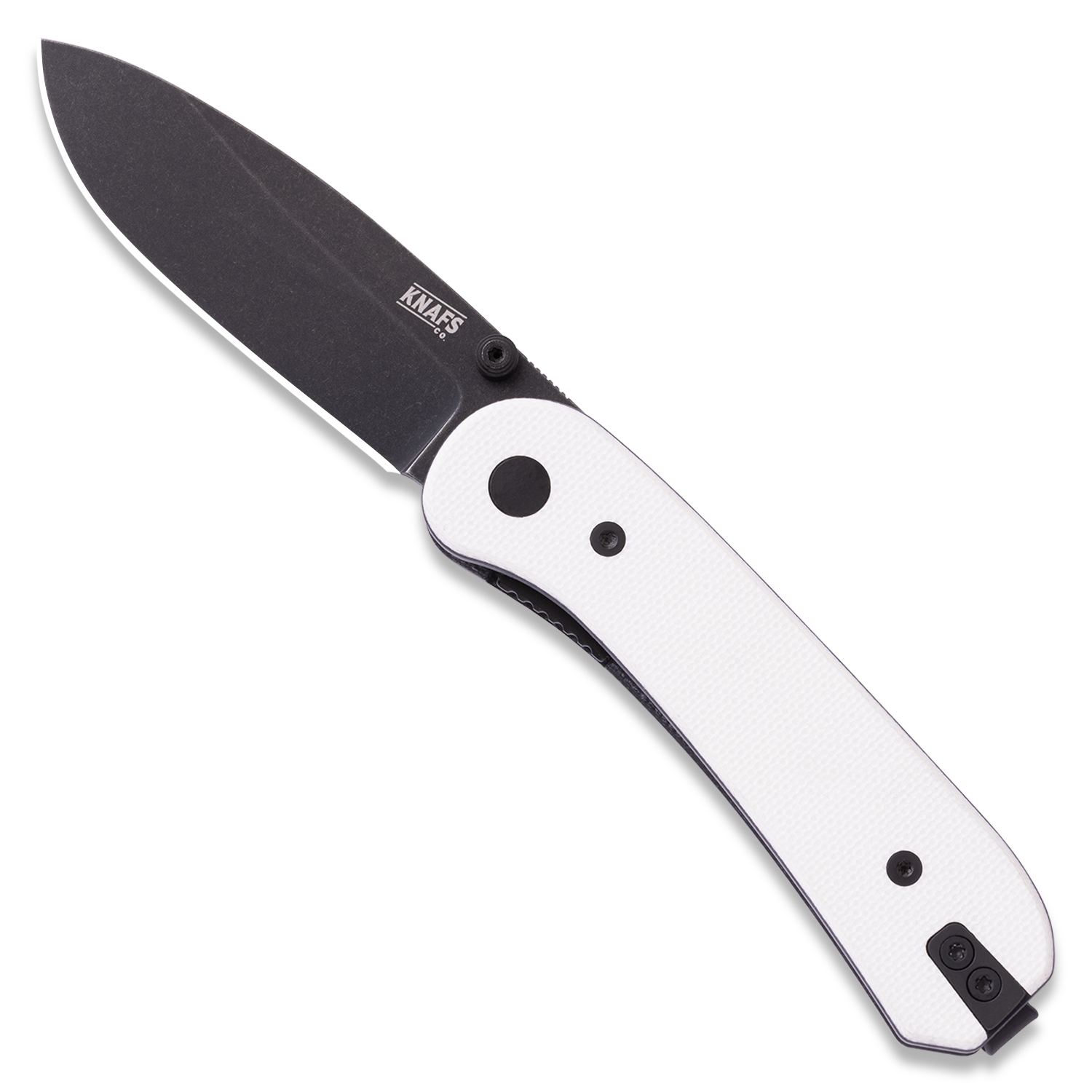 Lander 1 Pocket Knife - Flat G10 Scales - Pre-Built - open front Black Blade - White Handle