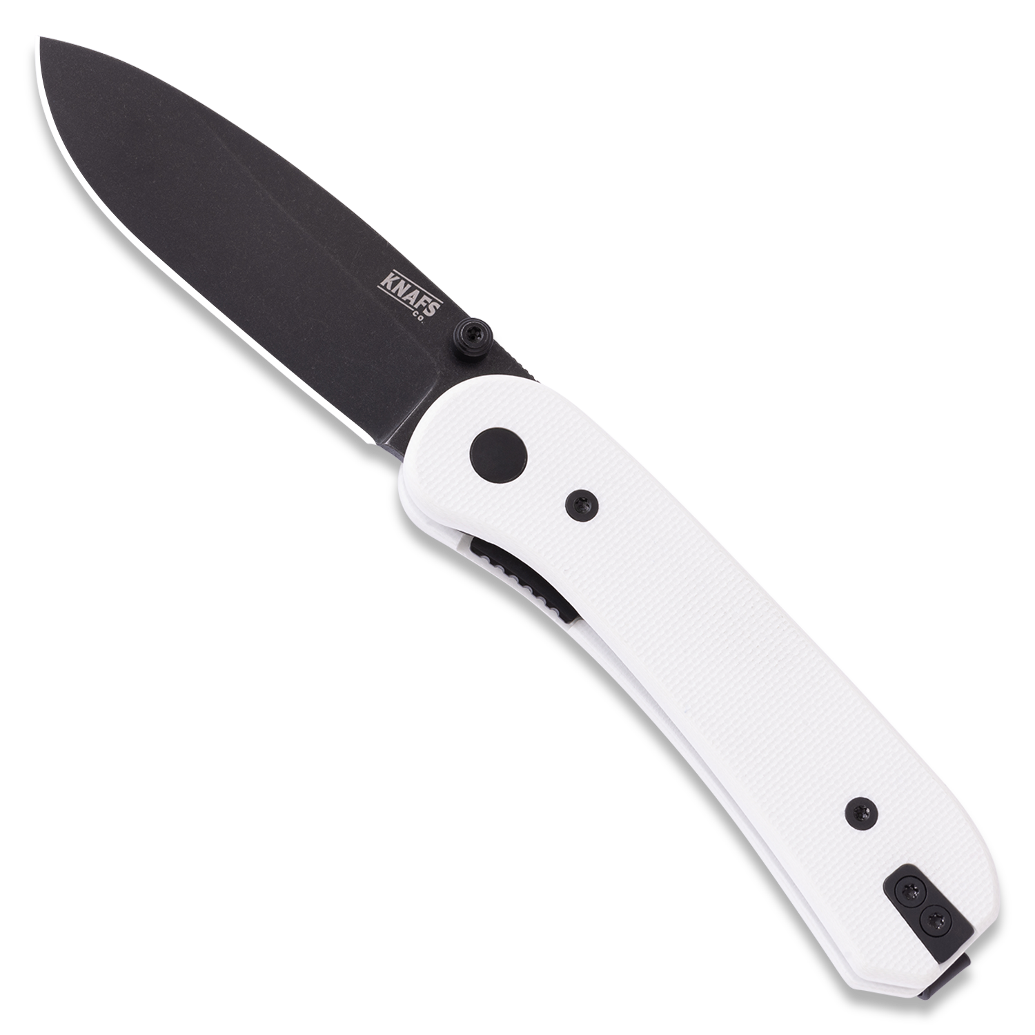 Lander 1 Pocket Knife - Flat G10 Scales - Pre-Built - open front Black Blade - Tuxedo Handle