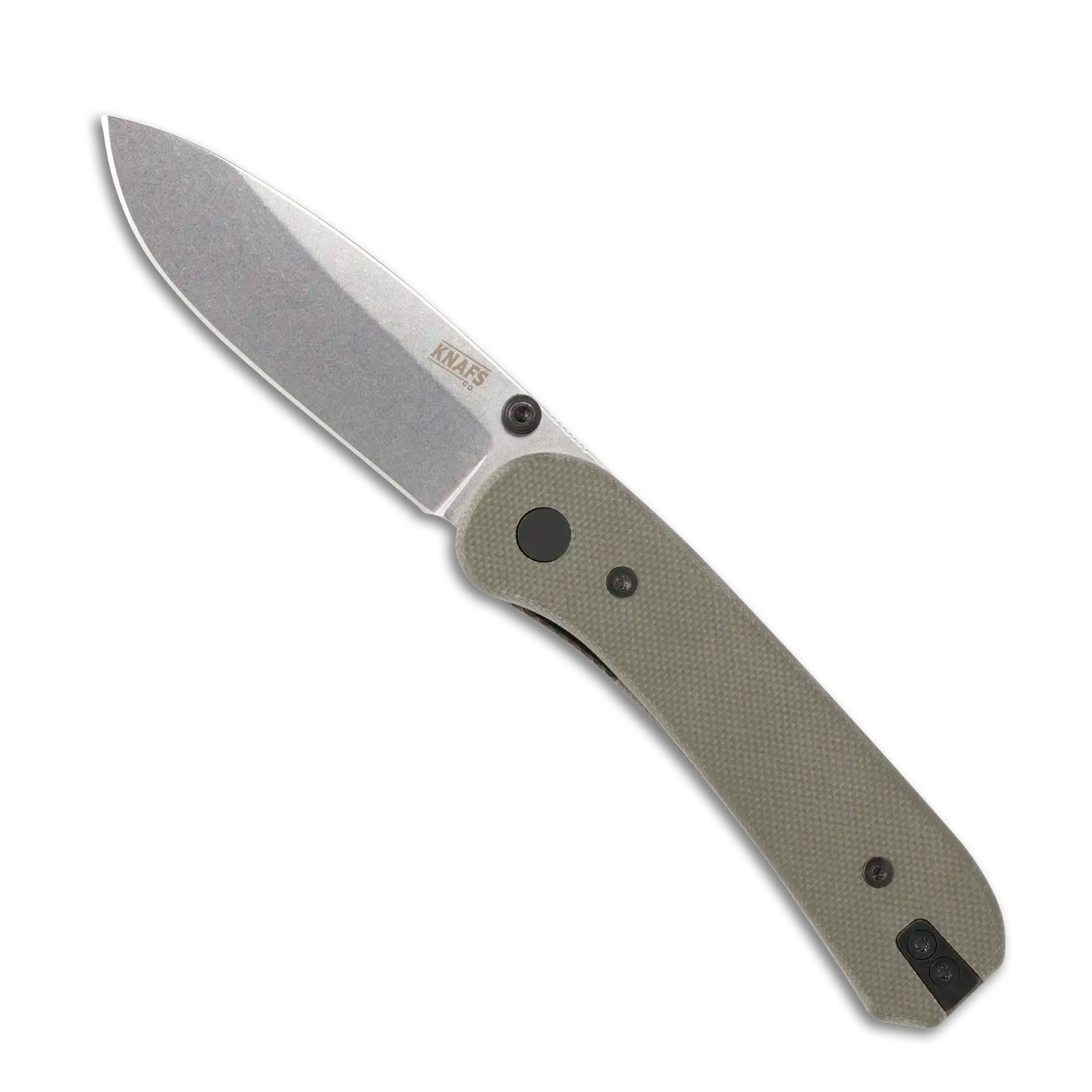 Lander 1 Pocket Knife - Gray Stonewash Blade - OD Green G10 Handles - Open Front