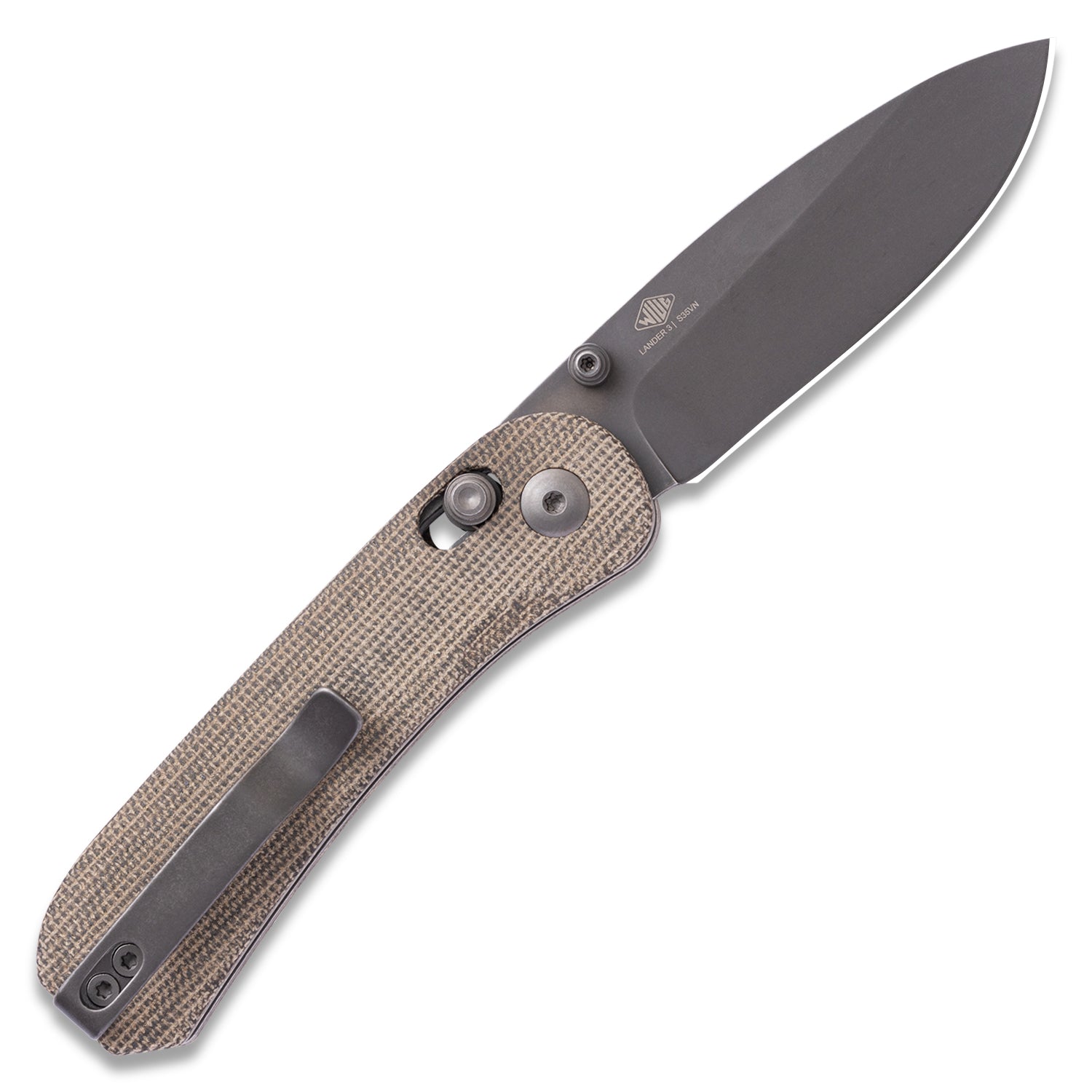 KNAFS-00397 Lander 3 Pocket Knife Moondust Micarta back open