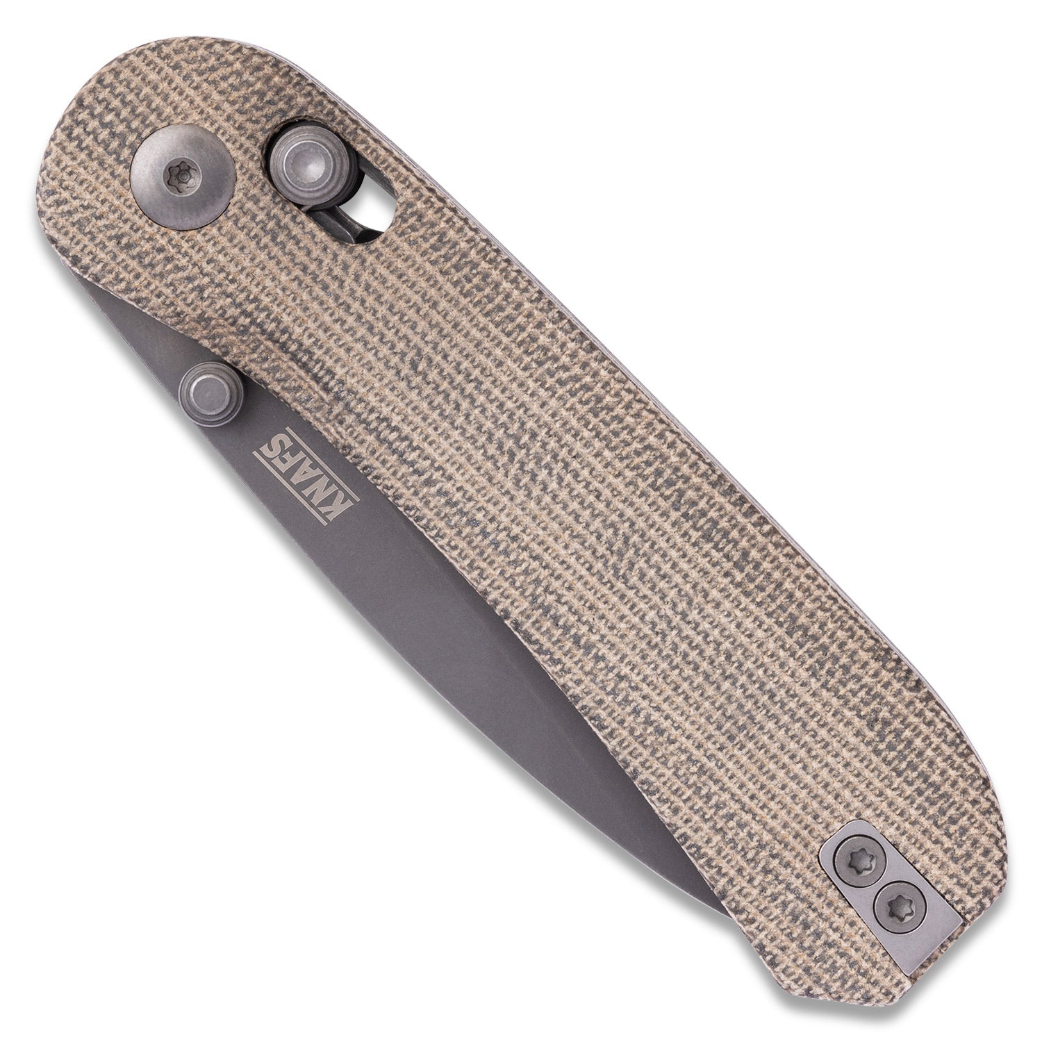 KNAFS-00397 Lander 3 Pocket Knife Moondust Micarta front closed