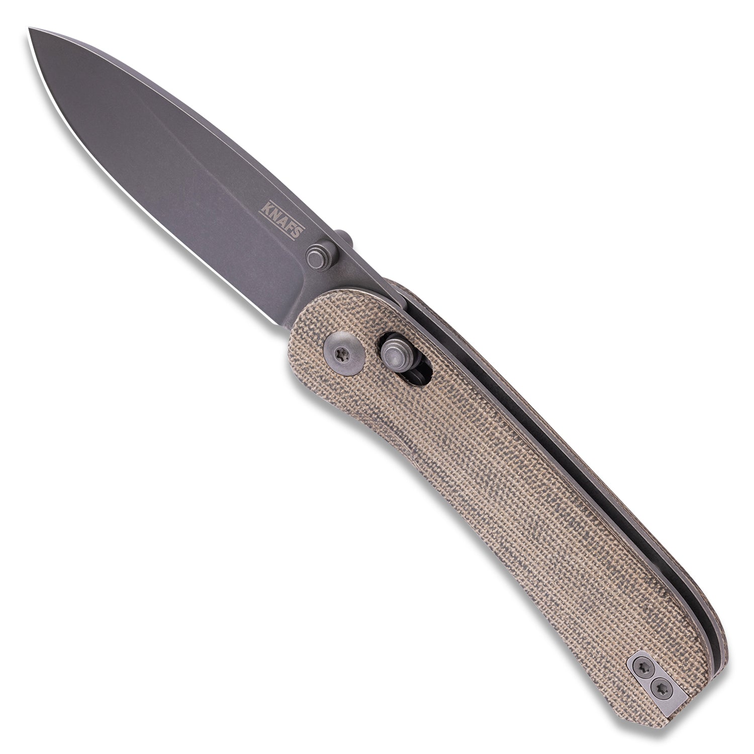 KNAFS-00397 Lander 3 Pocket Knife Moondust Micarta open spine angle