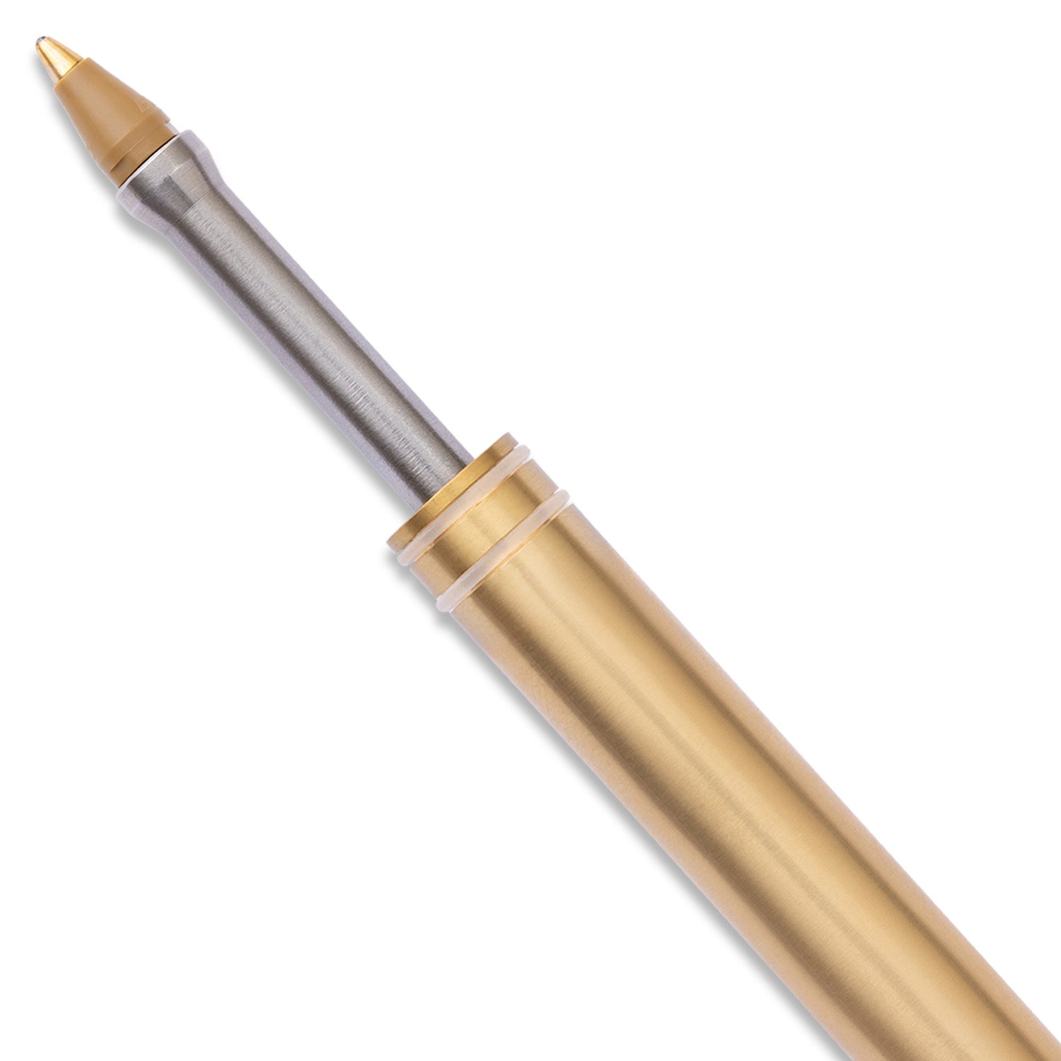 BIGiDESIGN x Knafs Sancho EDC Pen - Brass - Product on white - disassembled, showing Bic Cristal insert