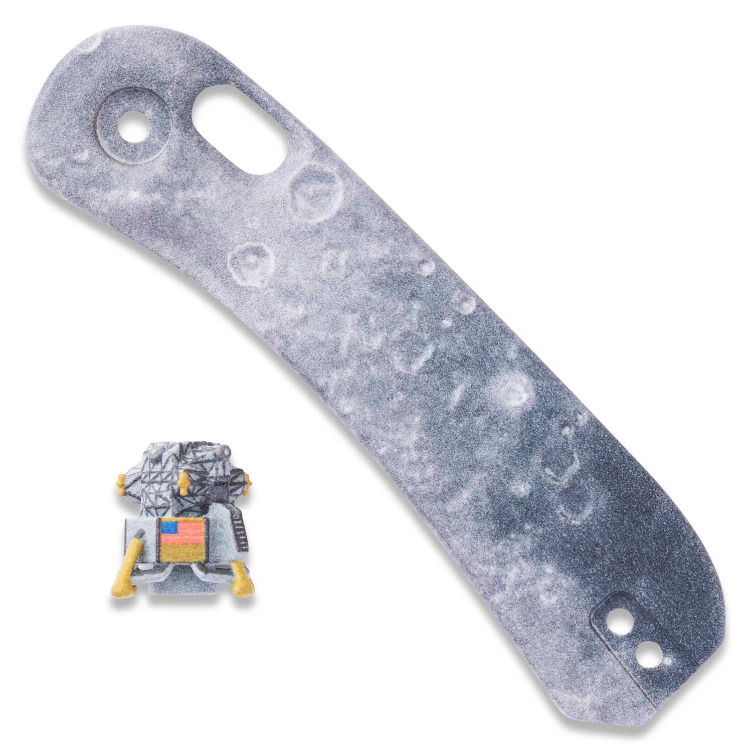 Lander 3 Knife Scales-  3D Lunar Moon Surface - Tranquility Base front with bead