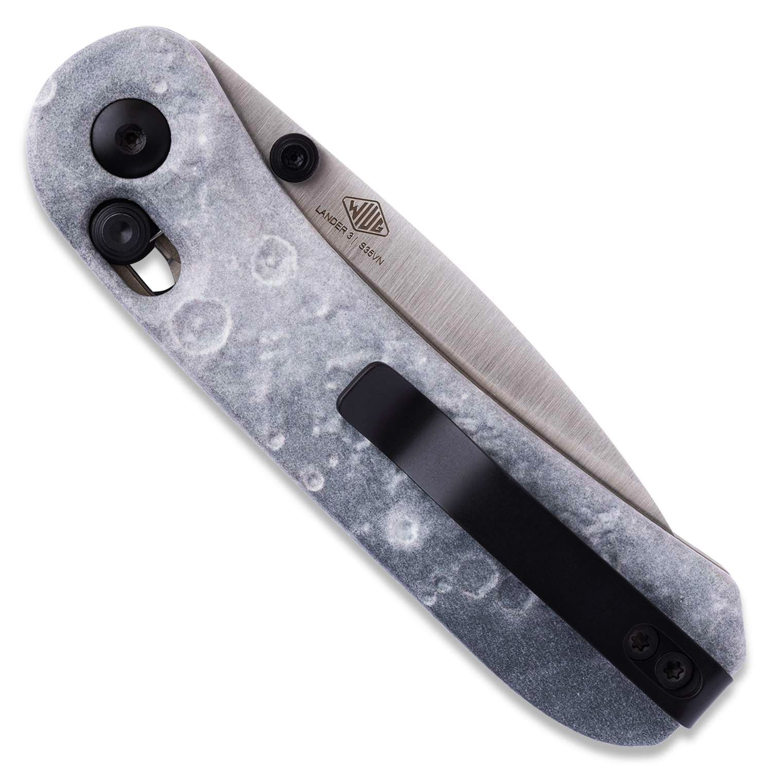 Lander 3 Knife Scales-  3D Lunar Moon Surface - Tranquility Base on knife closed back. 