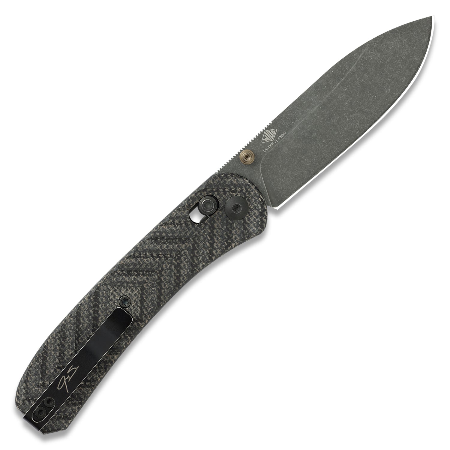 Jeremy Siers Lander 2 - Black Micarta - Acid Wash Blade