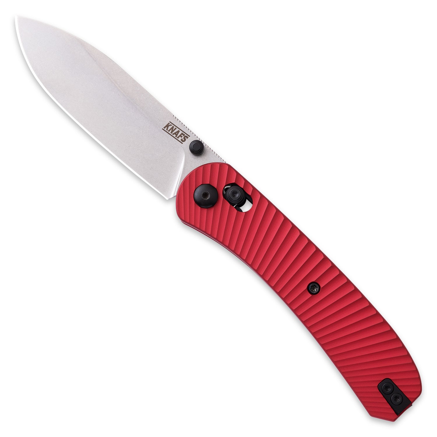 Lander 2 Pocket Knife - Solar Flare Aluminum Scales - Pre-built - Gray Stonewash - Red Scale Handle